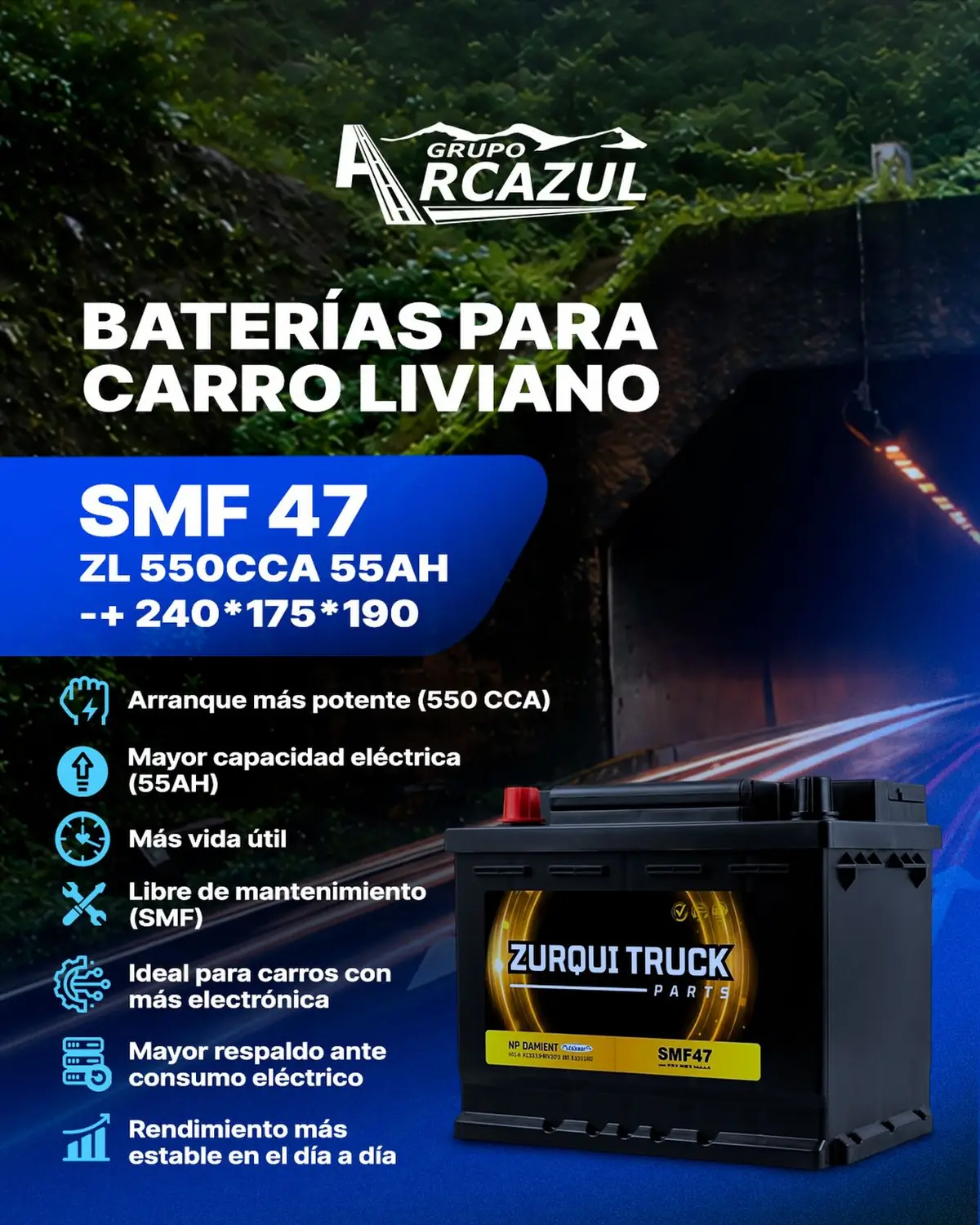 Batería Zurqui Truck SMF 47 para vehículo liviano