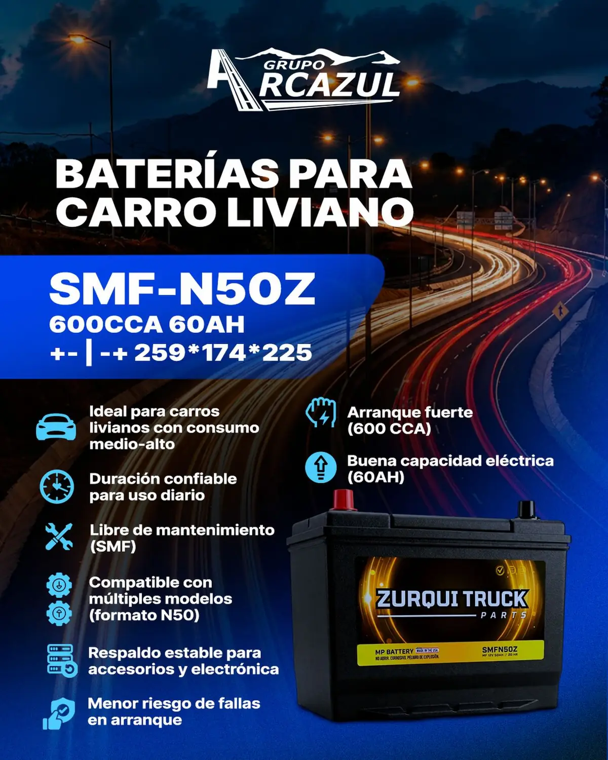 Batería Zurqui Truck SMF N50Z para vehículo liviano