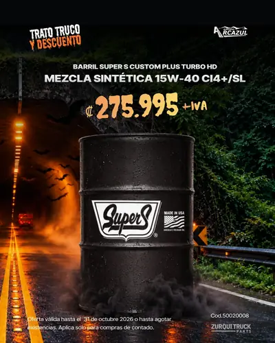 Barril Super S Custom Plus Turbo HD, mezcla sintética 15W-40 CI4+/SL