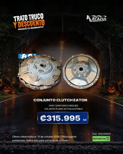 Conjunto de clutch Eaton 14x1-3/4x1 disco 860 lbs, volante plano autoajustable, seminuevo