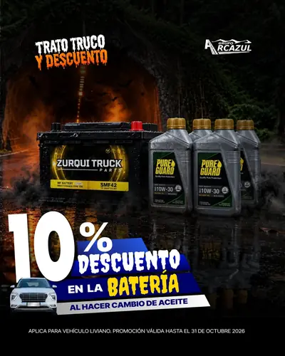 10% de descuento en la batería al hacer el cambio de aceite, vehículo liviano