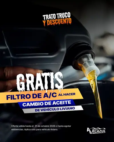 Filtro de A/C gratis al hacer el cambio de aceite de vehículo liviano