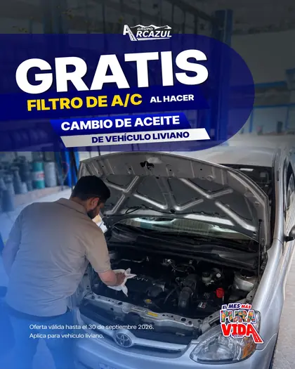 Filtro de A/C gratis al hacer cambio de aceite de vehículo liviano
