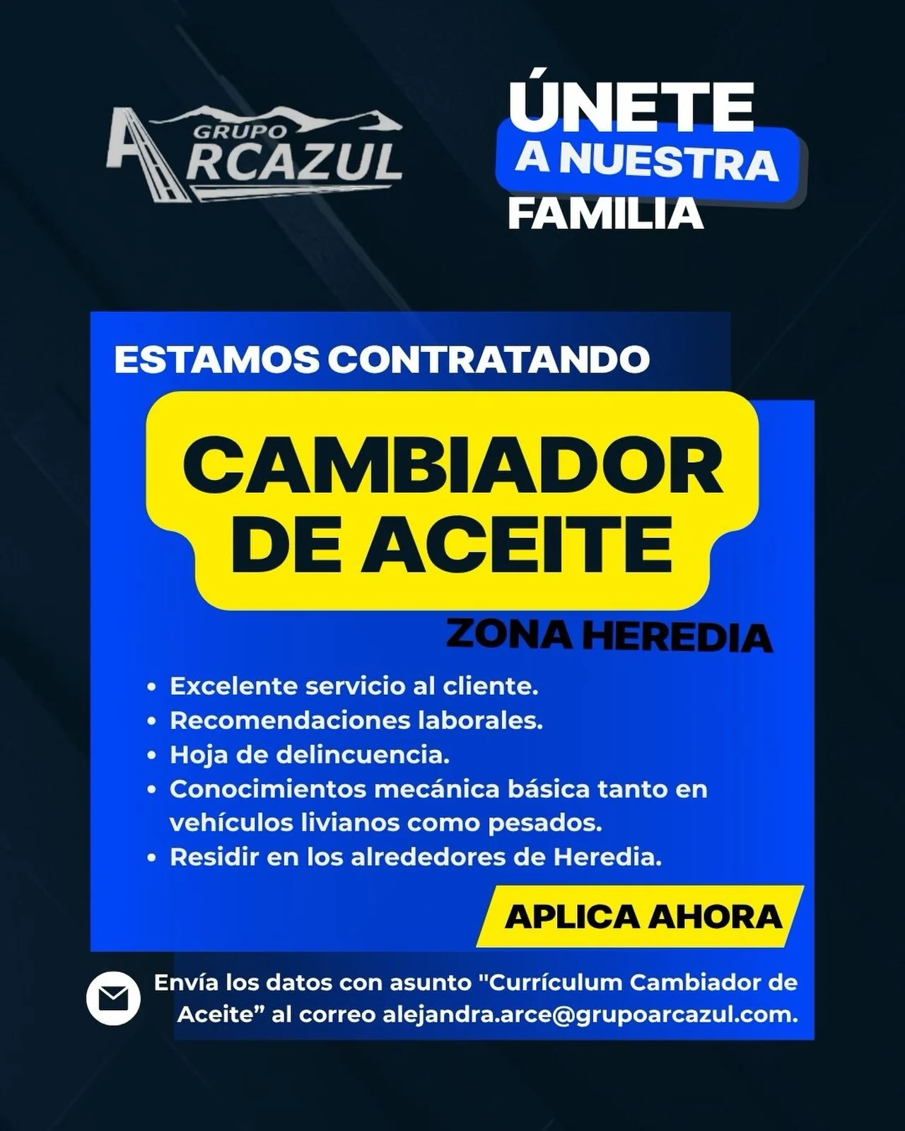 Puesto de Cambiador de aceite en San Isidro de Heredia